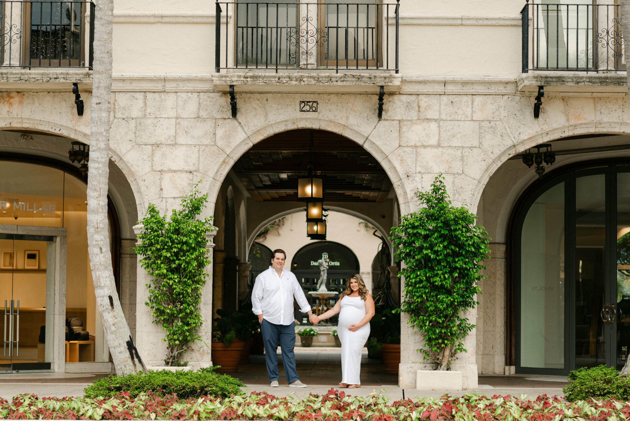 Maternity session on Worth Avenue with couple expecting baby boy in South Florida