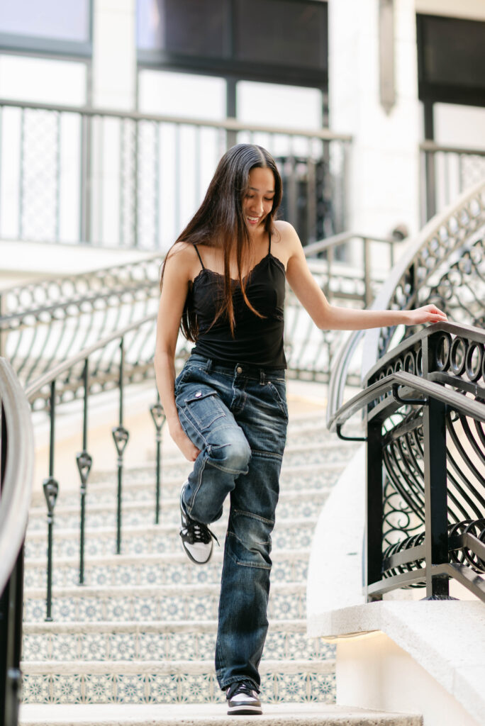 Relaxed personal branding photo in Palm Beach staircase