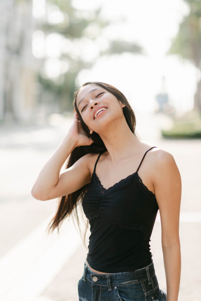 Minimalist headshot with neutral tones and sharp light