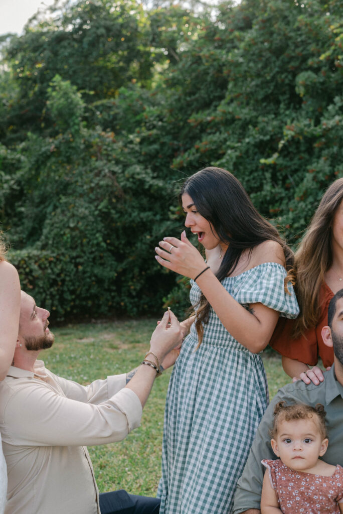 Emotional reaction from bride-to-be during Ocala backyard proposal