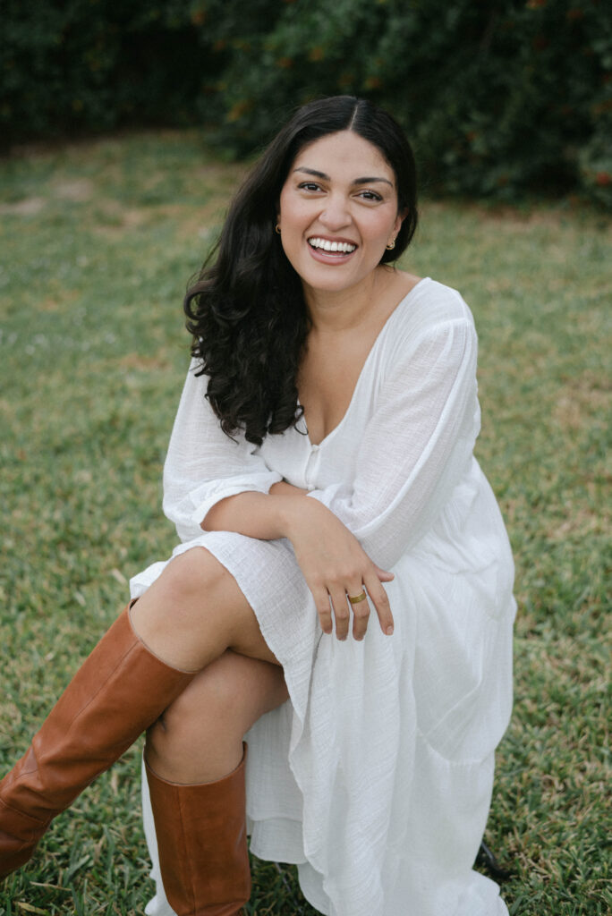 Faithful Media Co founder Amy laughing, outdoor photo for Ocala wedding photographer services
