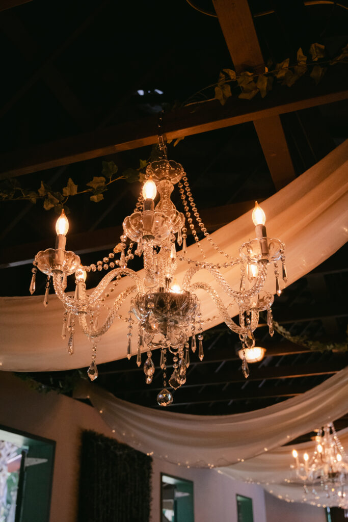Reception space at Eterna Estate Bushnell Florida wedding venue with romantic lighting and design